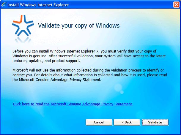 IE7 validation required screen