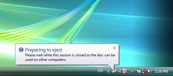 When ejecting a disk after writing with Windows Vista
