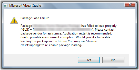 Package Load Failure Dialog
