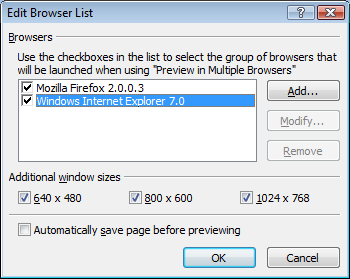 Screenshot of Edit Browser List dialog box