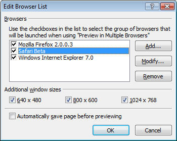 screenshot of Edit Browser List dialog
