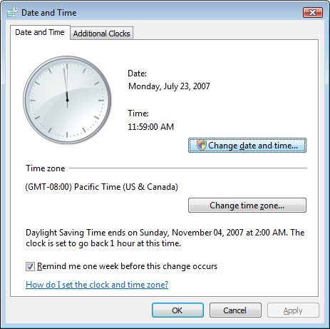 Changing date and time