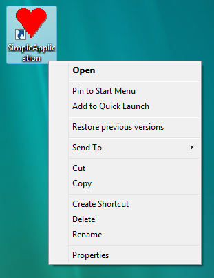 Context menu for advertised shortcut