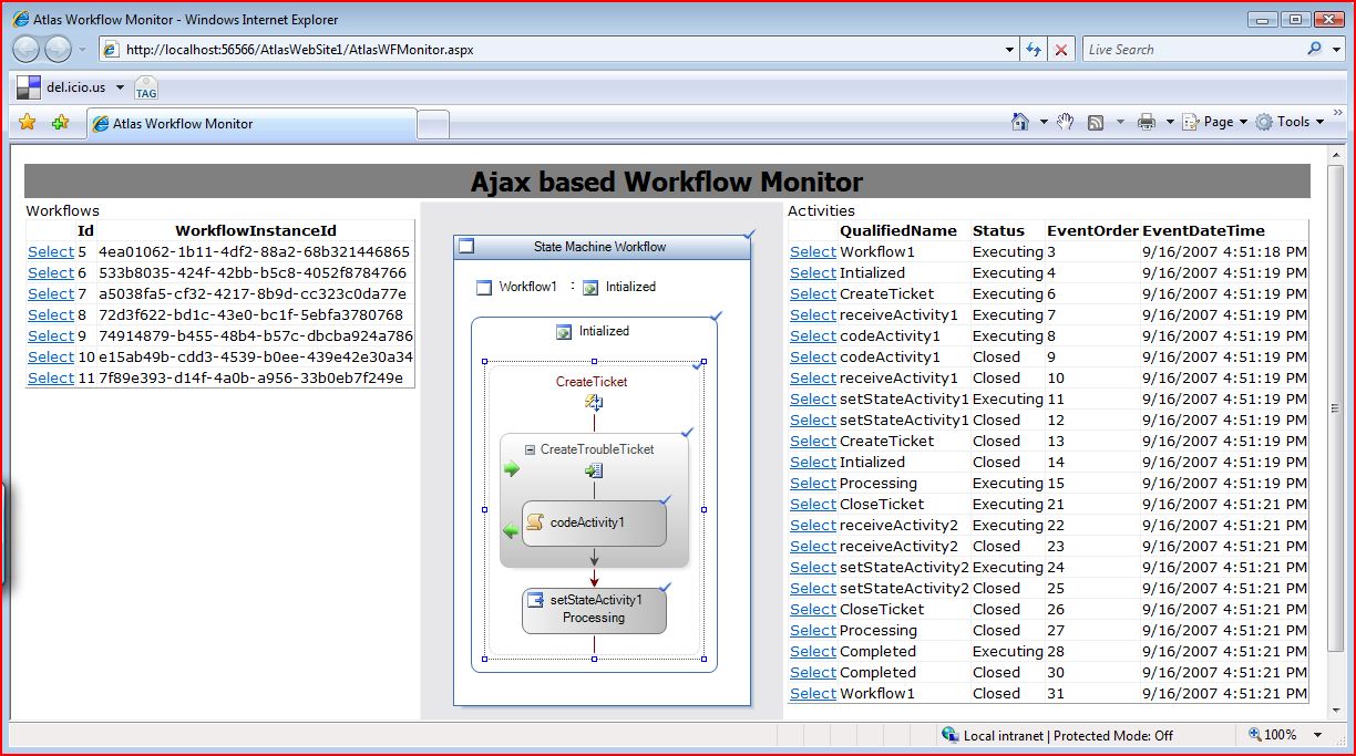 ASP.NET AJAX Workflow Monitor