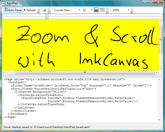 Zoom and scroll ink in XamlPad