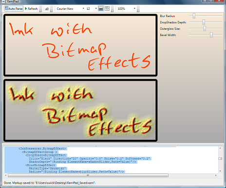 BitmapEffects applied to an InkPresenter in XamlPad