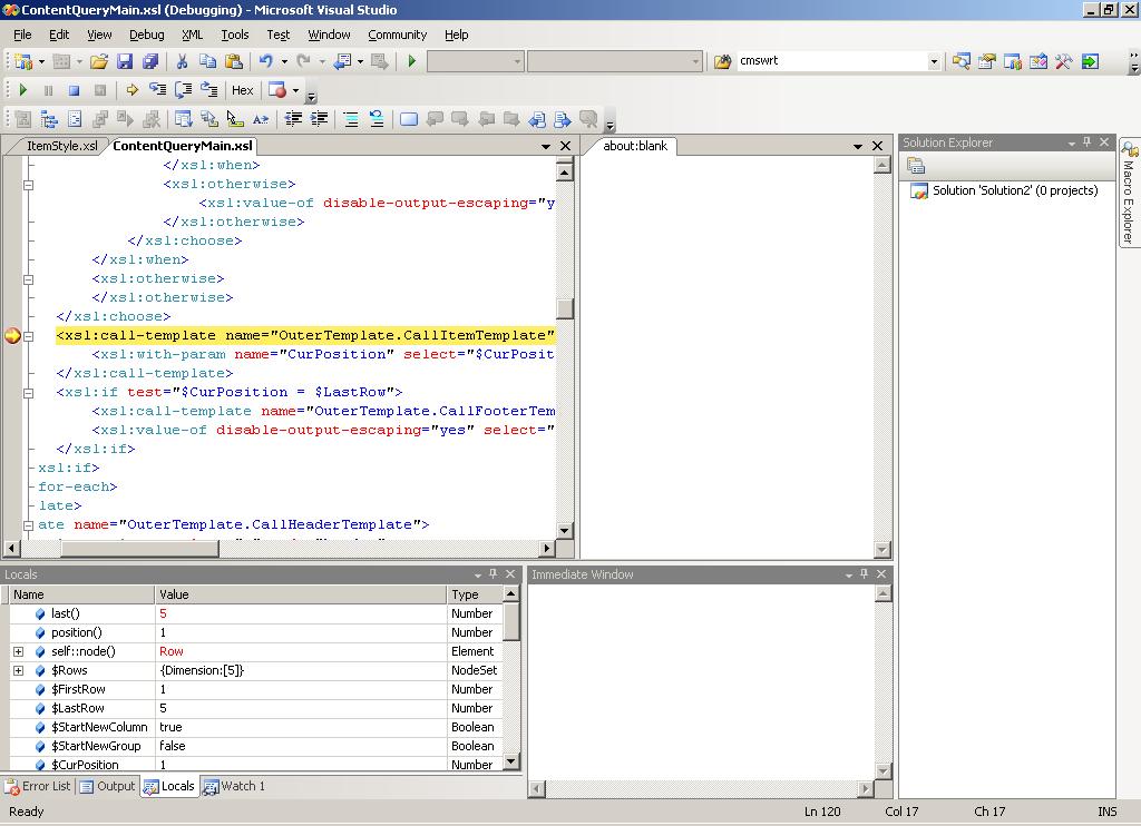 Visual Studio debugging XSL