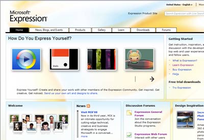 screenshot of Expression Community homepage