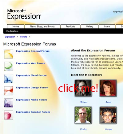 image of Expression Community web page for Forums