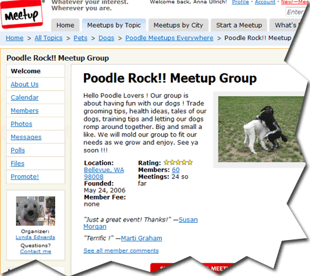 Web page of Bellevue Meetup for Poodle enthusiasts