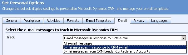 CRM E-Mail Personal Option