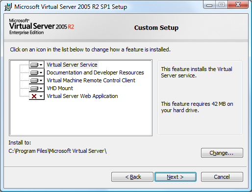 Microsoft Virtual Server 2005 R2 SP1 Setup