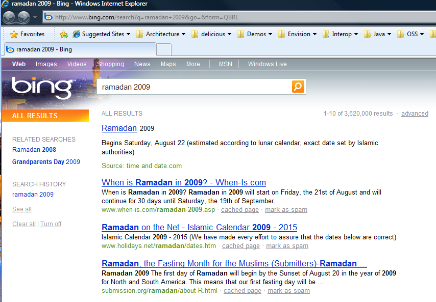 Bing search results for Ramadan 2009