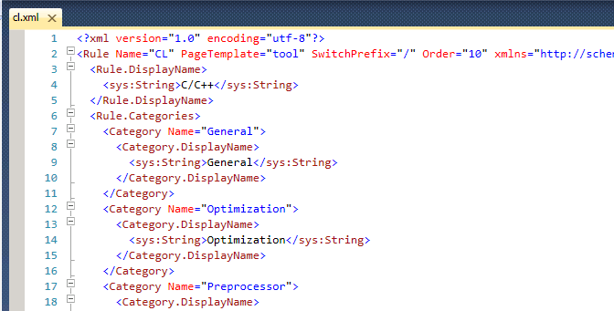 First few lines of cl.xml