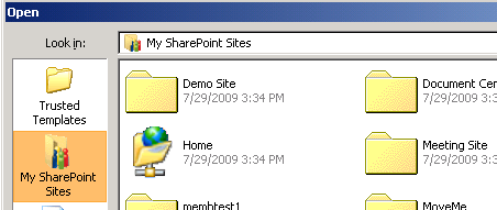 My SharePoint Site in Office Dialog