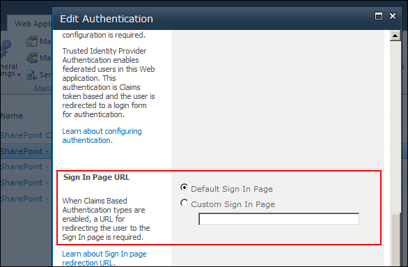 The default sign-in page setting.