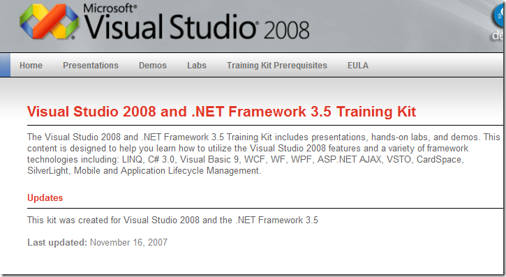 VS2008 and .NET Framework 3.5 Training Kit