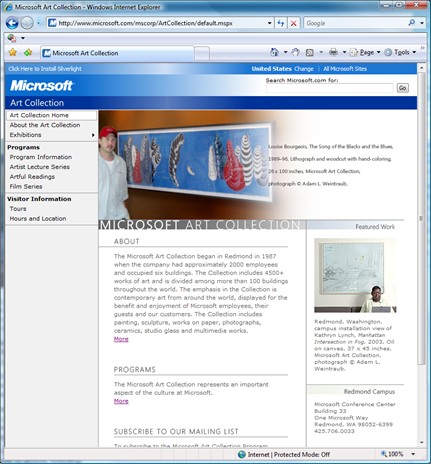 public homepage of the Microsoft Art Collection