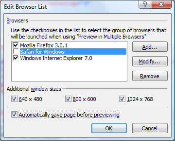 Edit Browser List dialog box