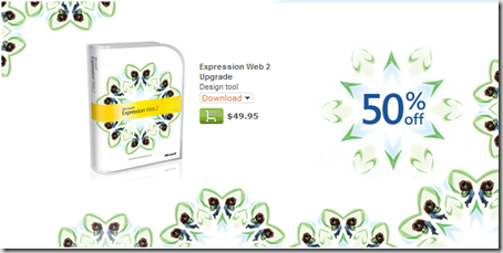 Expression Web 2 boxshot and ad for 50% off