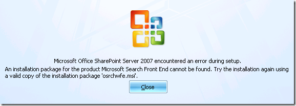 SharePoint setup error message