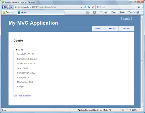 ASP.Net MVC List, Details, Create and Edit