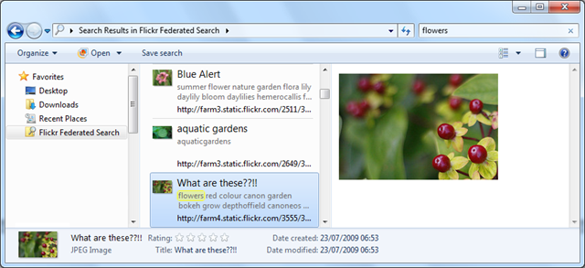 Windows 7 .Net Flickr Federated Search Connector Provider C# .osdx