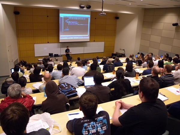 Colin Bowern presenting at Toronto Code Camp to a packed room