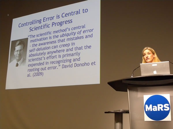 Victoria Stodden at Science 2.0, with her "Controlling error" slide