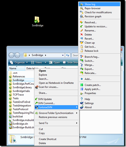 Show Log command on TortoiseSVN within Windows Explorer