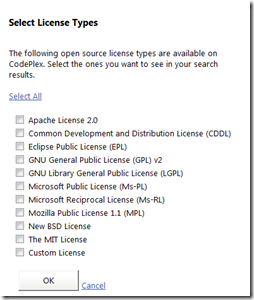Advanced Search License selection