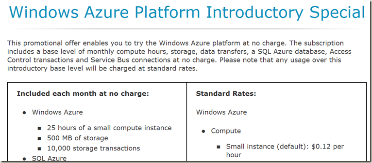 Azure Special Trial Offer