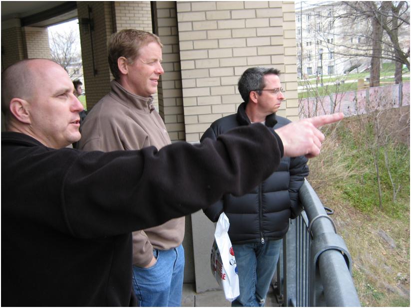 Brendan, Scott, and Brian viewing the construction site of the Gates Center at Carnegie Mellon
