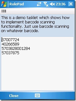 Barcode Scanner Demo Tasklet