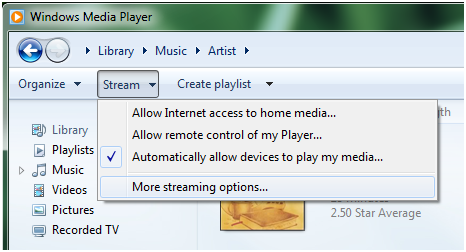 Allowing devices to share media from Media Player