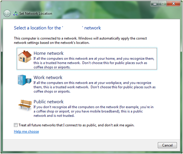 Specify the network to be a home network