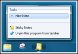 Sticky Notes destination menu