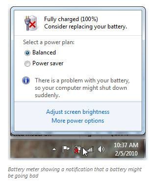 Consider replacing your battery - Windows 7 notification