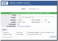 Reporte típico del validador de un sitio compatible con estándares