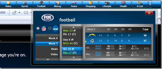 La NFL en la barra de MSN