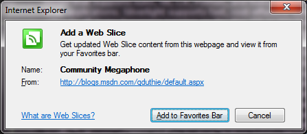 Add a Web Slice dialog
