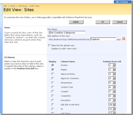 Edit view: Sites screenshot