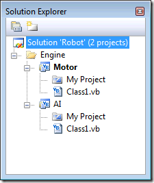 Solution Explorer showing the combined solutions