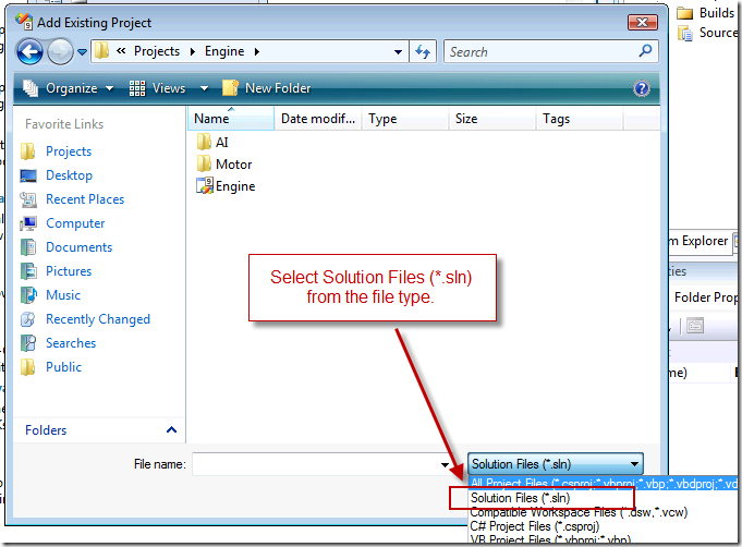 Add Existing Project dialog