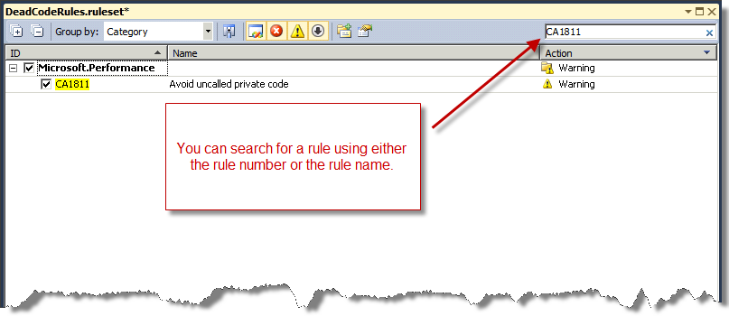 Search in Rule set editor