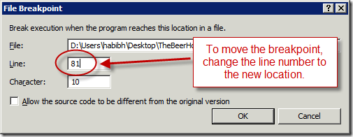 File Breakpoint dialog