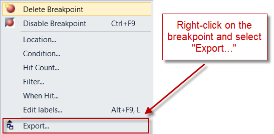 Export Breakpoint context menu