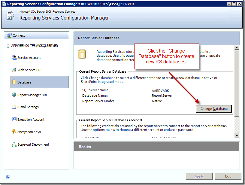 Reporting Services Configuration Manager dialog