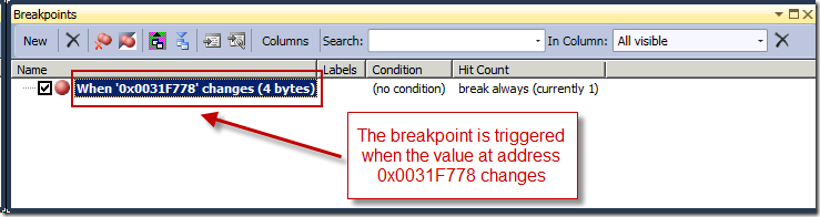 Breakpoints dialog