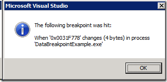 Data Breakpoint triggered dialog